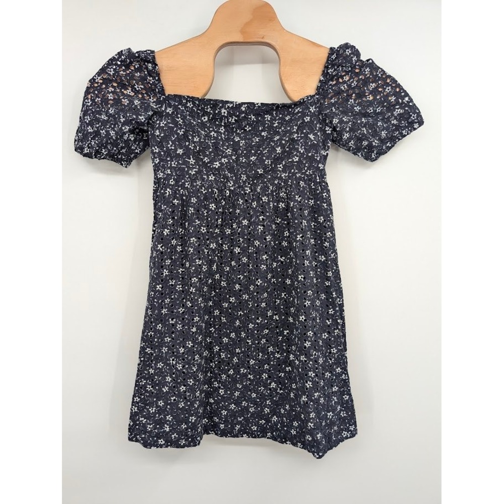 Maeve Anthropologie Lillianne Eyelet Floral Mini Dress Blue Square Neck sz 2